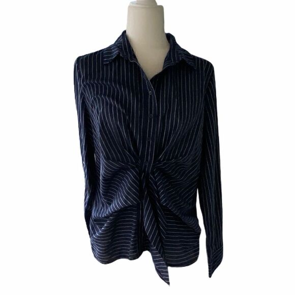 Everly Womens Blue and White Striped Shirt Size L - Picture 1 of 6